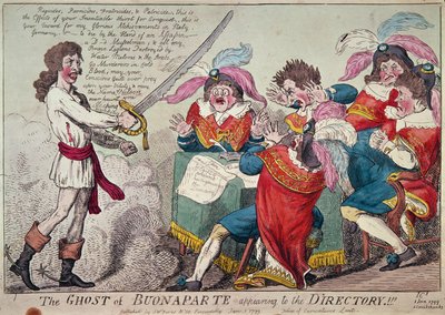 شبح بونابرت يظهر في الدليل !!! ، لندن ، 1799 (النقش الملون) بواسطة إسحاق كروكشانك